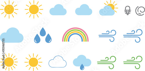 Colorful weather showing sun clouds rain wind and rainbow weather sun
