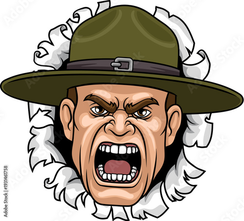An angry drill instructor or sergeant bootcamp army soldier cartoon character