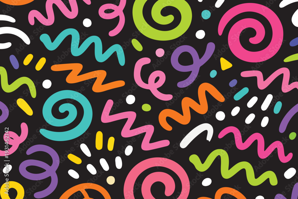 Fototapeta premium Colorful Retro Doodle Seamless Pattern Flat Vector Background.