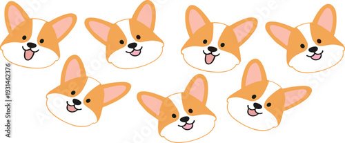 Cute corgi dog face seamless pattern vector illustration with smiling cartoon puppy heads on light background