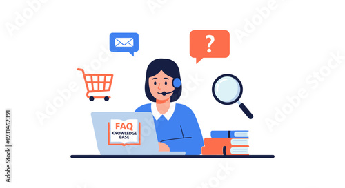 Customer Service & Support Illustration with Knowledge Base and FAQ