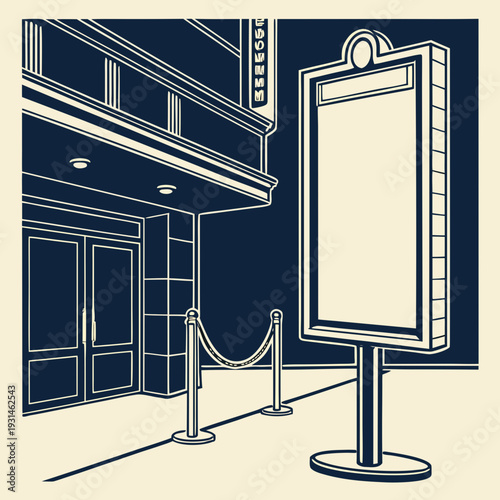 Retro Theater Marquee and Entrance with Ropes.