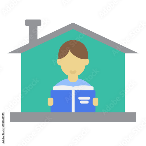 Boy Reading Book at Home, Education Concept