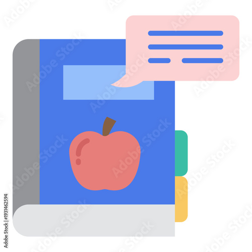 School Book with Apple and Speech Bubble Icon