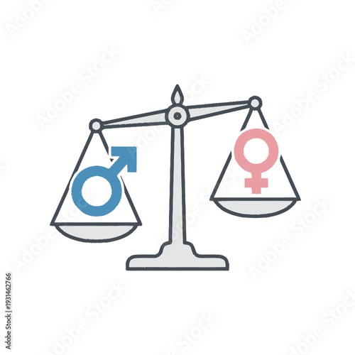 Balance between male and female symbols on scale.