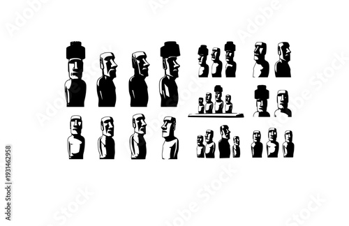 Moai Easter Island Vector Set - Black Silhouette Illustrations, Ancient Monument Graphics, Moai Statue Icons, Polynesian Mystery Design Elements