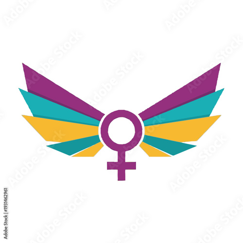 Female Symbol with Colorful Wings Emblem.