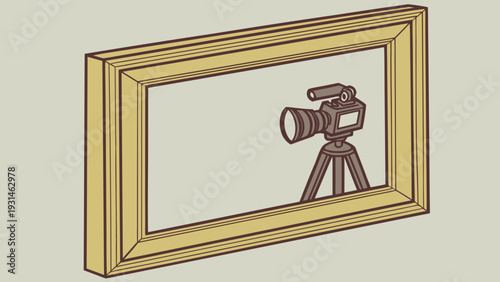 Video camera on tripod inside a picture frame.