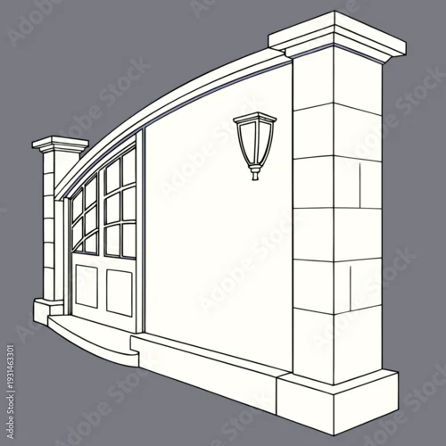 Obraz Architectural sketch of a curved wall with a window and a lantern.