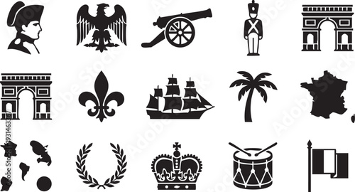 French empire and napoleonic era historical silhouette icons collection