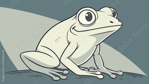 Cartoon frog with big eyes and a smile.