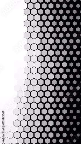 Transition hexagonal fade pattern geometric graphic suitable for intros, outros, wipes, and background designs in modern digital media.