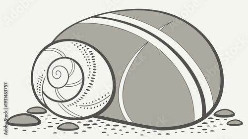 Detailed illustration of a snail shell with intricate spiral patterns and subtle textures.