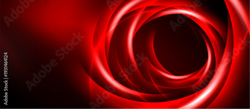 Red swirl design. Concentric lines create vortex effect. Dark background emphasizes bright, glowing curves. Modern, abstract composition.