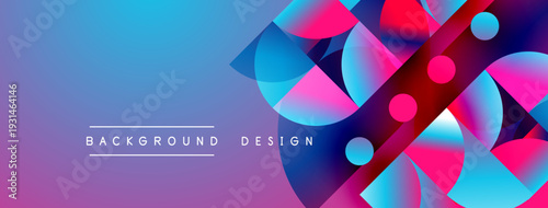 Abstract vibrant background. Overlapping circles create dynamic visual effect. Gradient colors blend seamlessly, modern design element.