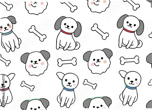 Cute puppy and bone seamless pattern vector illustration with adorable cartoon dogs on pastel background for pet designs