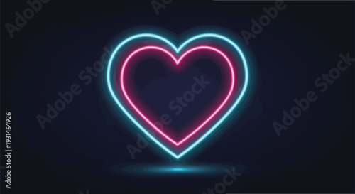 Neon hearts glow with vibrant pink and cyan against a dark backdrop