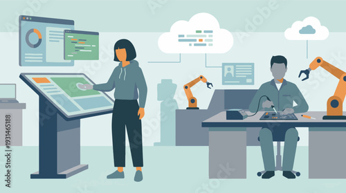 Modern engineering with cloud computing, data analysis, and robotics automation