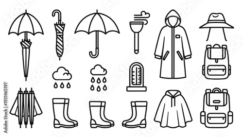 Set of 16 rainy day icons vector