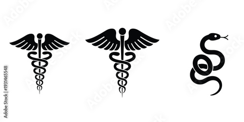 Pharmaceutical and healthcare outline icons with star of life and caduceus