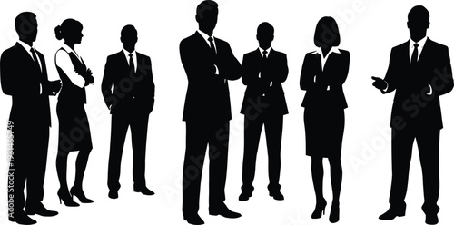 Silhouette of a group of business professionals standing together in formal attire