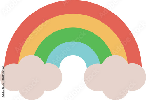 Colorful rainbow with clouds flat cartoon illustration