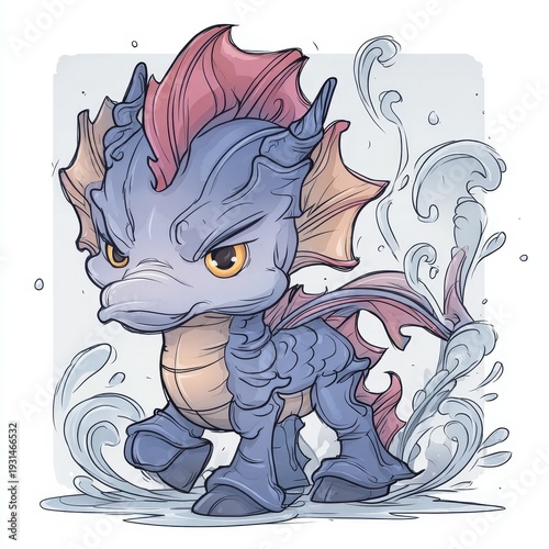 Cute chibi water horse character - fantasy mythical creature art