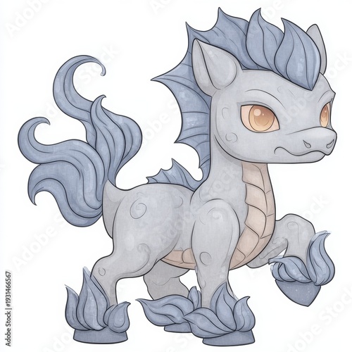 Cute chibi water horse character with flowing mane and tail