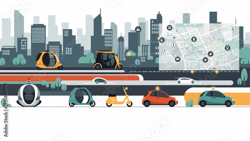 Futuristic City Transportation Autonomous Vehicles and Smart Mobility.
