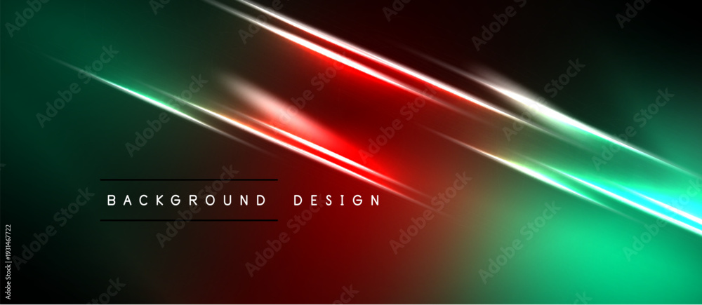 Naklejka premium Abstract background features vibrant green, red gradients. Diagonal lines create dynamic light effects, modern design aesthetic.