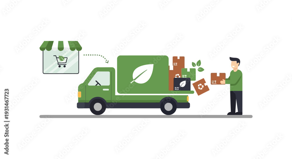 Fototapeta premium Green Delivery & Sustainable Logistics: Eco-Friendly E-commerce Shipping