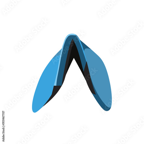 Bent blue pick shape isolated on a white background with a minimalistic design