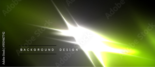 Bright light burst radiates from center. Green, black gradients create dynamic visual effect. Text reads background design.