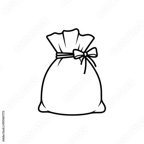 Illustration of a scent pouch tied with a bow, isolated on a white background, minimalistic line art style