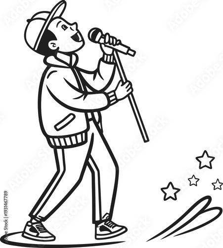 Vector illustration of a man singing into a microphone