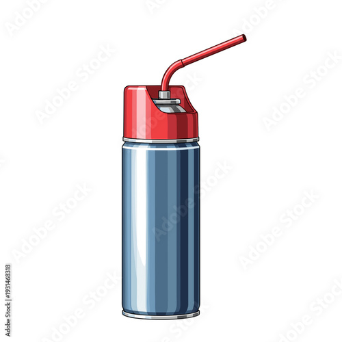 Metallic keyboard cleaner spray can with red nozzle, isolated on white background, showcasing sleek design and functionality