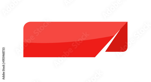 Glossy red label tab with curled corner isolated on white background, showcasing a sleek and modern design