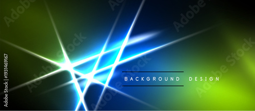 Abstract vibrant design features bright lines, gradients. Dark background contrasts with luminous blue, green hues. Text reads background design.