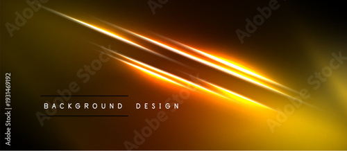 Abstract golden lines over dark backdrop. Bright energy radiates, creating dynamic visual effect. Text reads background design.