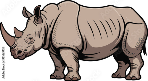 African Rhinoceros Vector Illustration: Wild Safari Animal Mascot Graphic.