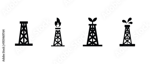 Oil rigs with different icons drilling towers icon