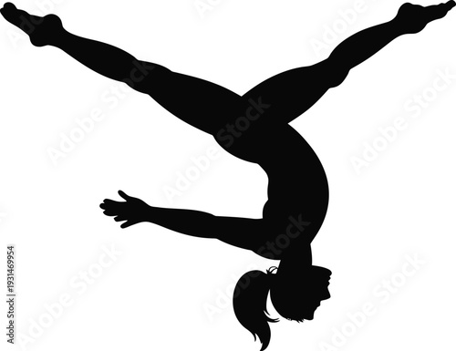Female Gymnast Handstand Silhouette Vector Illustration: Acrobatic Sport Graphic.