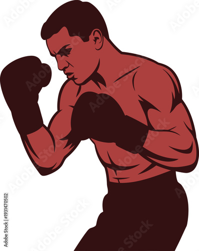Professional Boxer Fighter Vector Illustration: Sports Athlete in Fighting Stance Graphic.