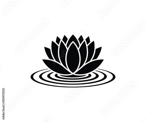 Vector lotus flower floating icon on water ripples