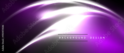 Abstract purple light streaks form flowing curves. Dark background emphasizes bright central glow, modern design element.