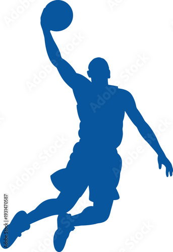 Basketball Player Slam Dunk Silhouette Vector Illustration: Sports Athlete Graphic.-