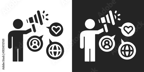 Public Relation Icon In Black And White Glyph Style