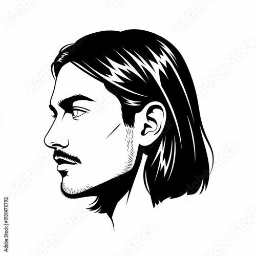 Man with Long Hair Profile Illustration.