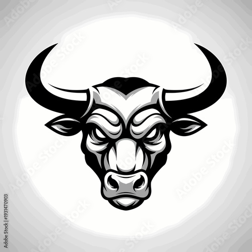 Black and White Bull Head Illustration.