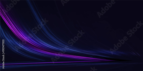 A futuristic digital wallpaper features abstract blue and purple backgrounds with flowing lines, light waves, and a curved fractal motion texture designed for a high-energy backdrop